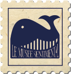 Timbre Le Musée Sentimental, enseigne du musée sentimental à Cahors, la baleine du musée sentimental